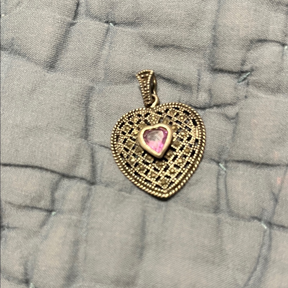 Vintage 925 Silver Marcasite and Amethyst heart pendant